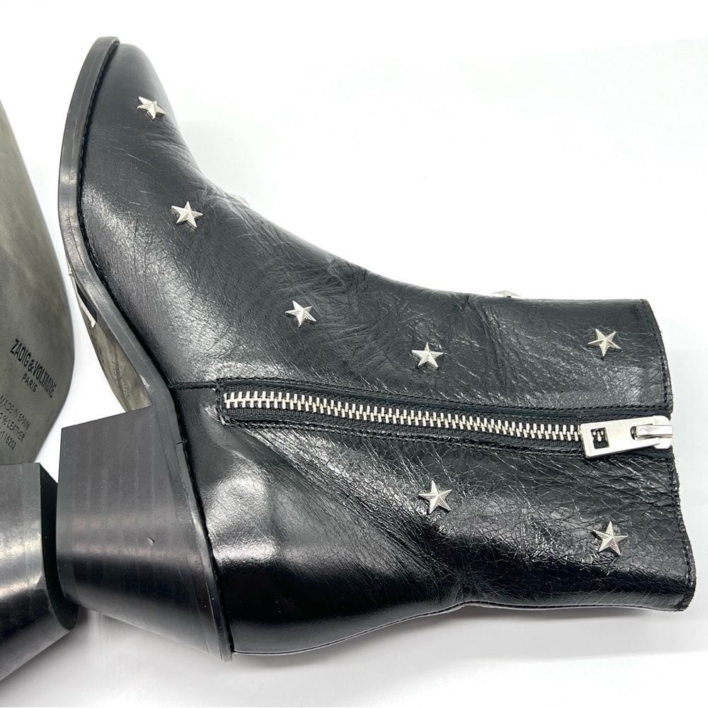ZADIG & VOLTAIRE Womens Size 36 Tyler Vintage Stars Black Leather Ankle Boots - Picture 8 of 13